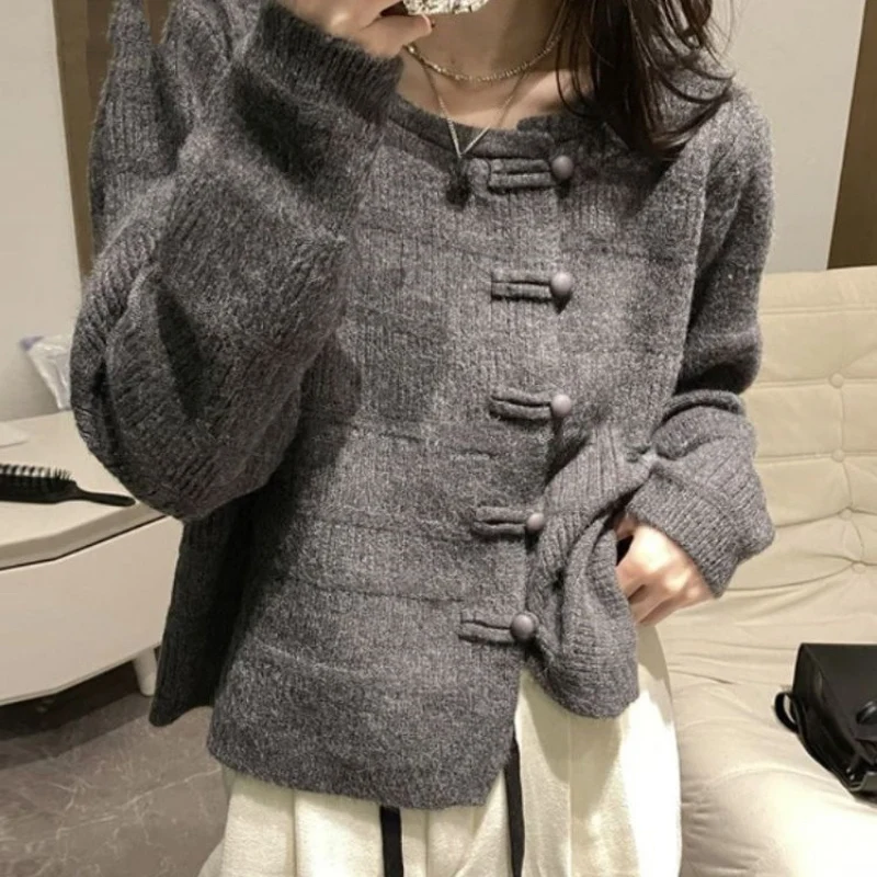 

Vintage Solid O Neck Cardigan Coat 2025 Women's Clothing Sueter Mujer Single Breasted Fashion Knitting Sweater Tops Pull Femme