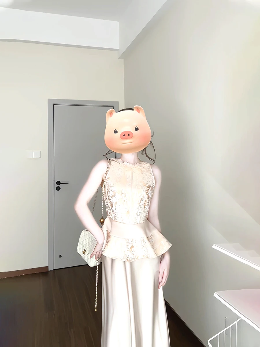 

Elegant Morning Robe Wedding Dress for Women Long Pants Short Sleeve round Neck French Style Cotton Two Piece Set Evening Gown