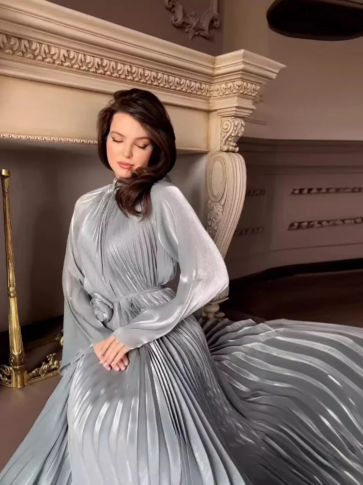 Eid Ramadan Dubai Women Dresses Pleated Belted Abaya Party Long Dress Morocco Kaftan Vestidos Saudi Arabic Robe Jalabiya 2026