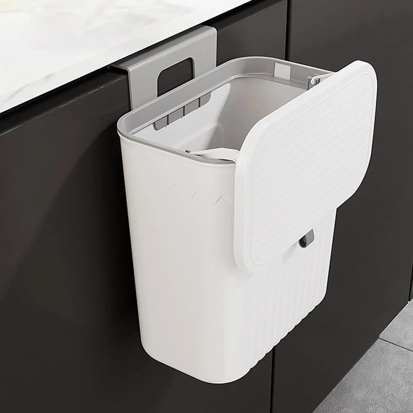1pc Trash Bin Without Punching With Lid Two-way Opening Lid Wall-mounted PP Paper Basket Storage kitchen Household Item