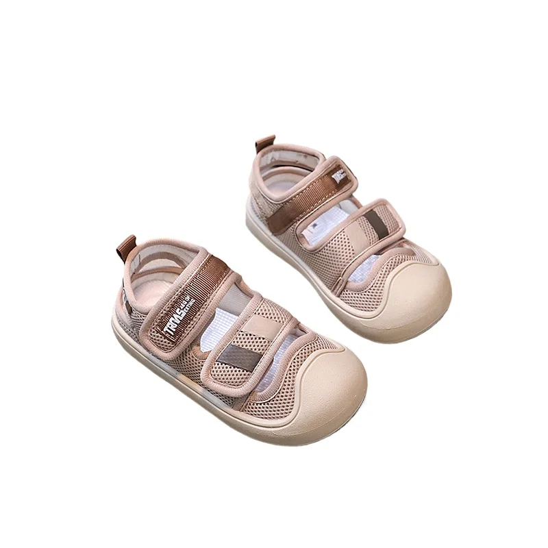 Baby Soft Sandals Kids Breathable Cloth Upper Toddler Barefoot Shoes Boys Girls Pure Color Mesh Sandals Cool Sports Beach Sandal