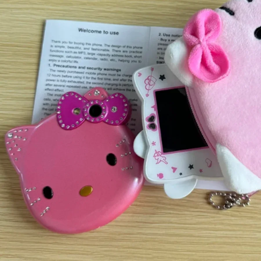 2024Hot Sanrio Hello Kitty Kawaii Mini Flip Phone I68 Girl Mobile Phone Student Anime Phone Music Mobile Phone Kid Birthday Gift