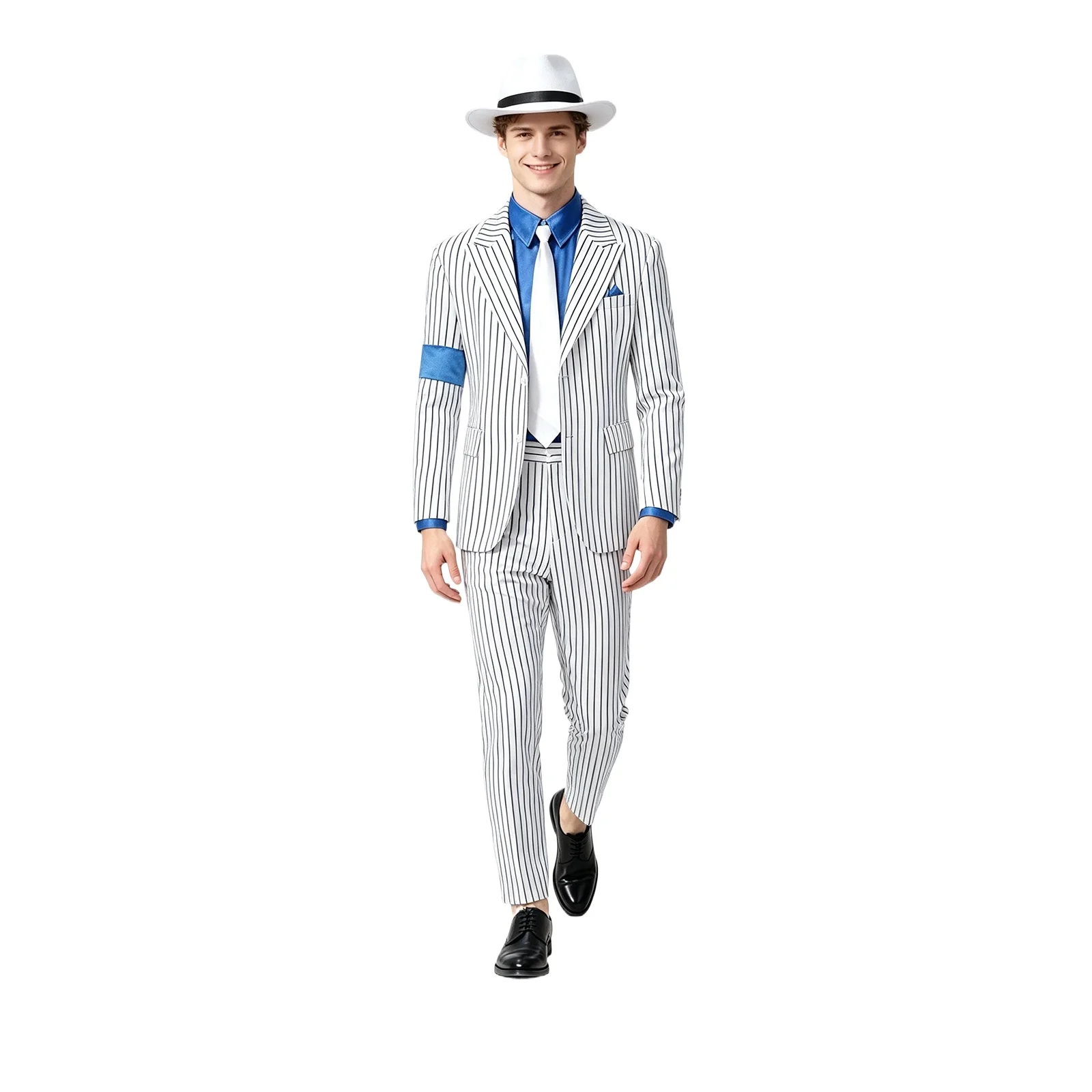 Fashion Michael Jackson Cosplay Costume MJ BAD Smooth Criminal White Stripe Suit Pant Hat Set Unisex Halloween Carnival Outfit
