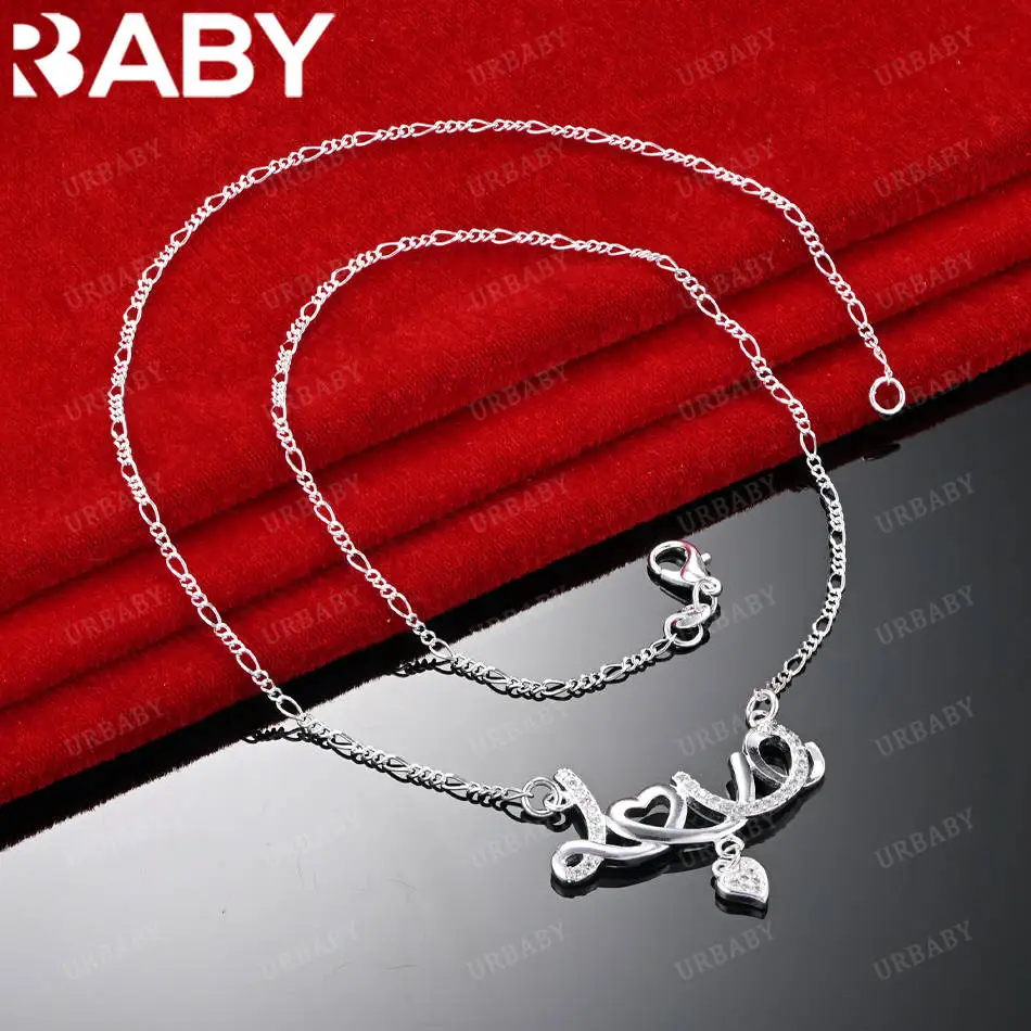 

URBABY 925 Sterling Silver Heart Figure Chain Necklace For Women Fashion Jewelry Exquisite Party Engagement Wedding Gift