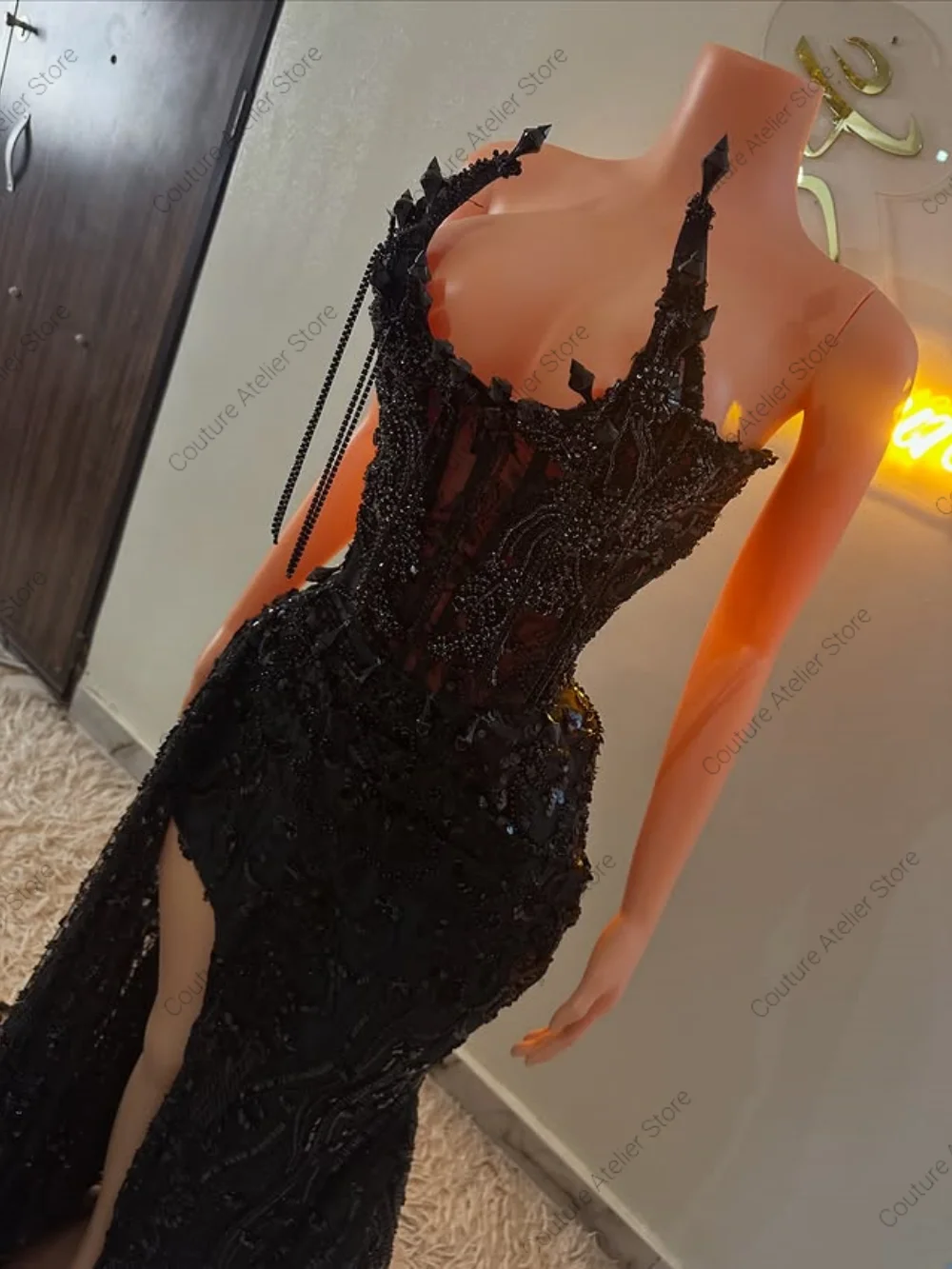 Black Stones Prom Dresses Blackgirls High Split Mermaid Evening Party Gowns Customized Exuqisite Strapless vestidos de gala