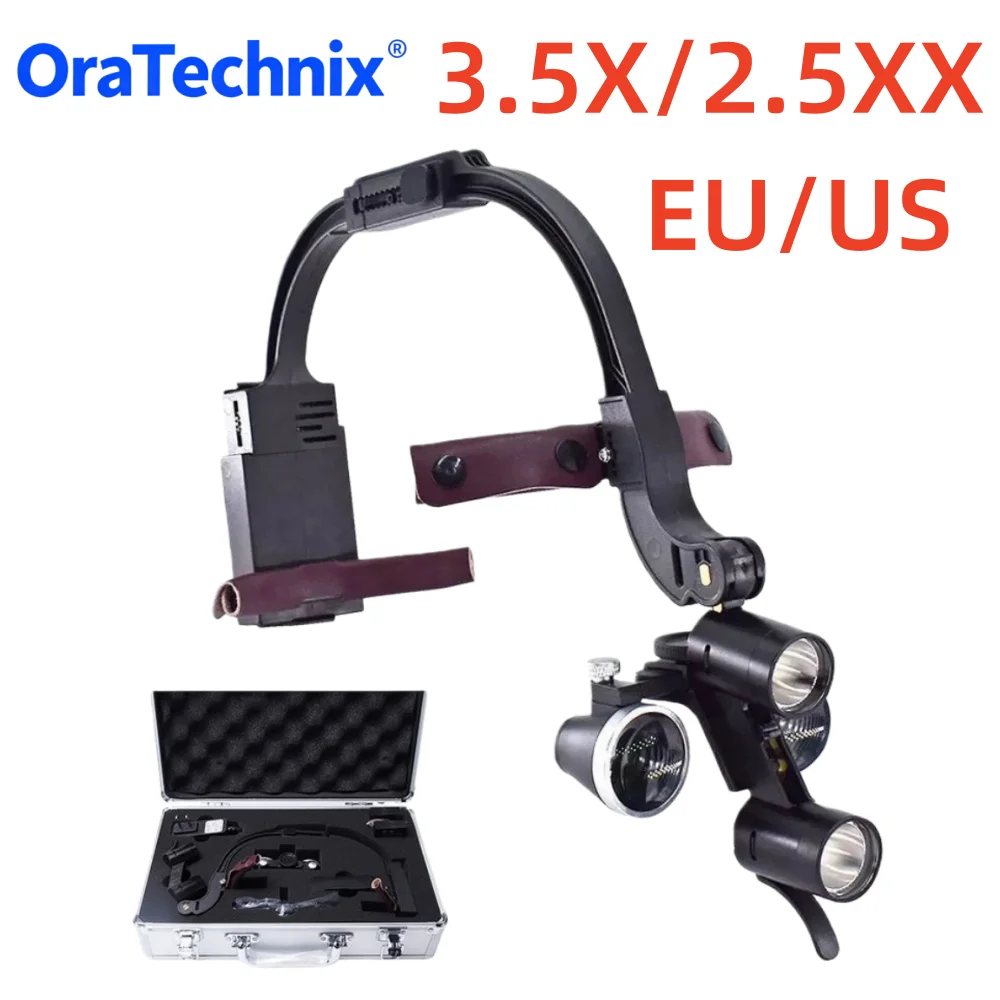 Dental Binocular Loupe Magnification 2.5X 3.5X Single Battery with LED Light Surgical Headlight for Dentist Medical Lamp EU/US