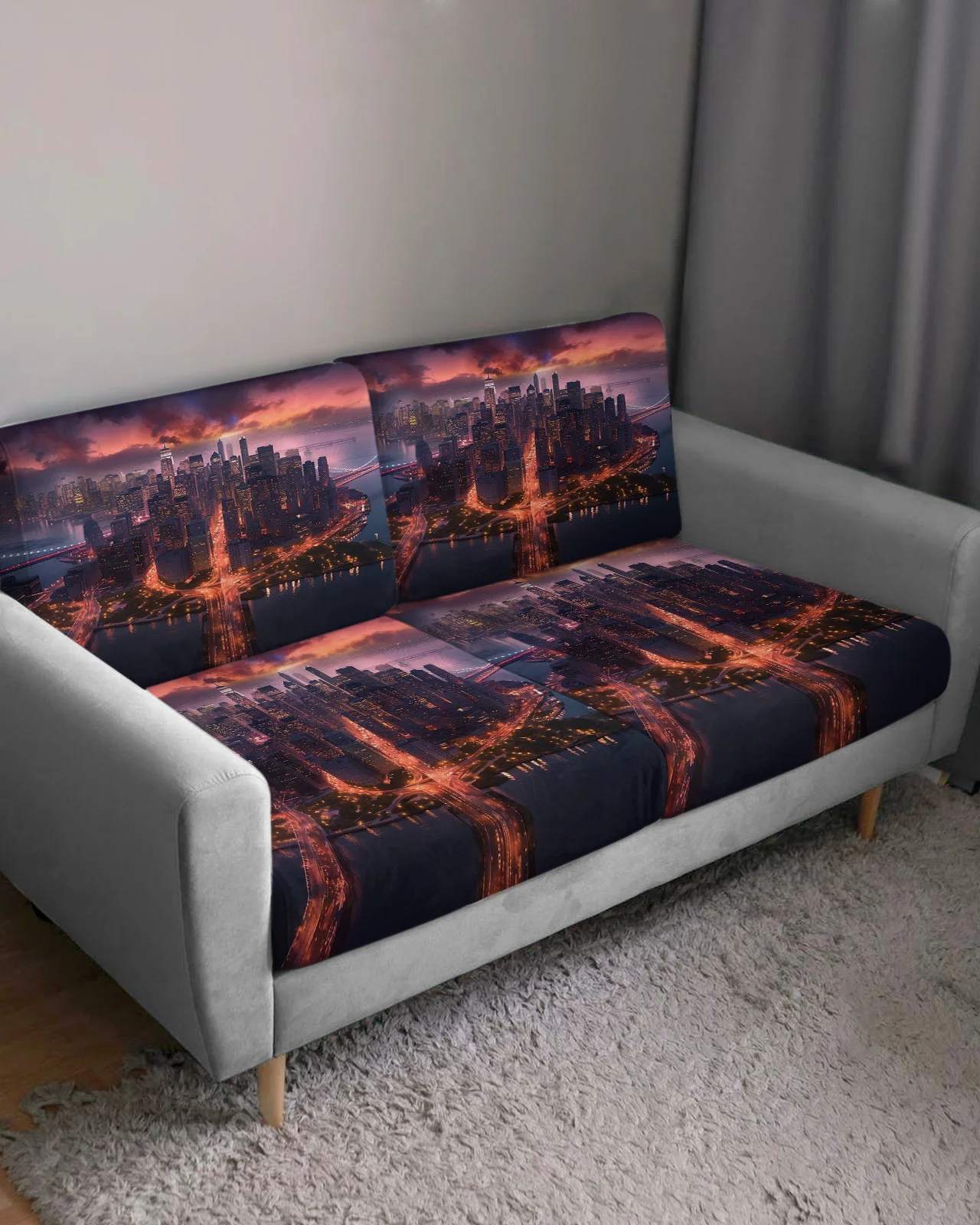 City Street Sky Gradient High Building Sofa Seat Cover for Living Room Elastic Sofa Cushion Cover Furniture Protector for Home