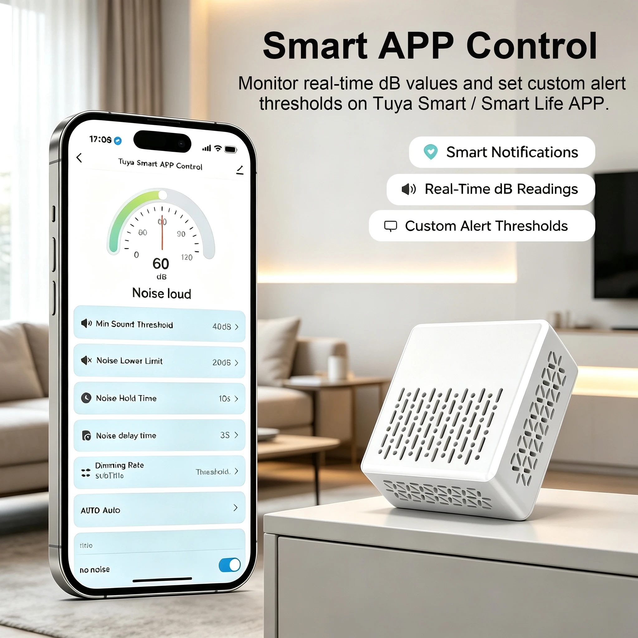 Wifi/Zigbee Tuya Geräuschpegelmesser Schallpegelsensor Umweltgeräuschdetektor Tester Smart Life APP Hausautomatisierungssystem – Detail 5