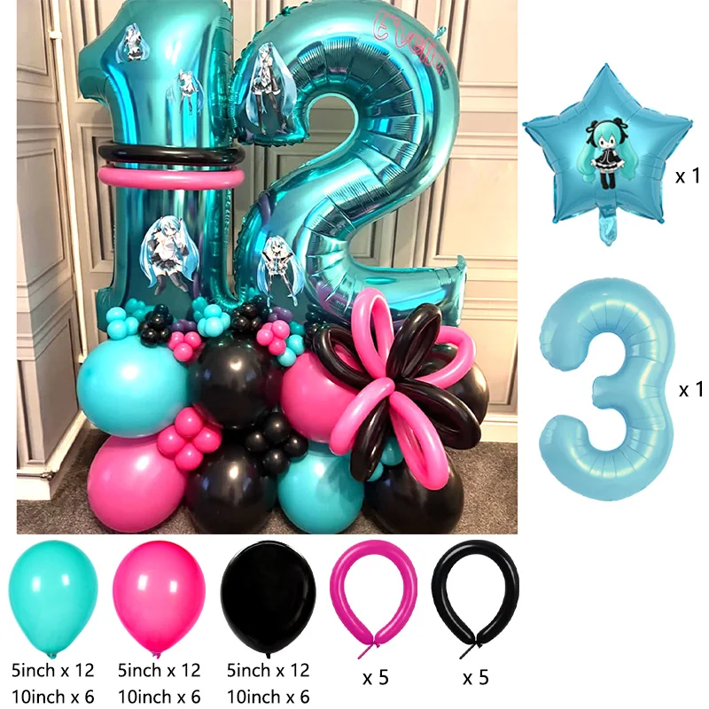 Miku Hatsune All Scenario Balloon Combination Set Kawaii Anime Print Foil Latex Balloon Celebration Photo Decor Kit view 4