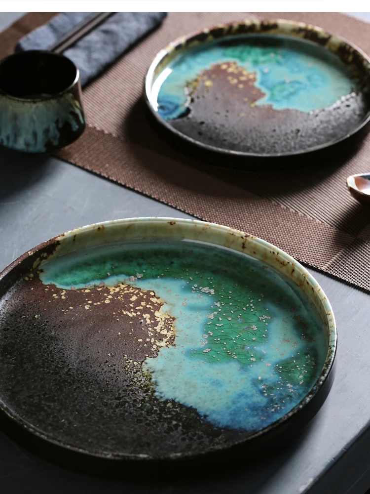 

European-style ceramic flat shallow restaurant round steak pasta