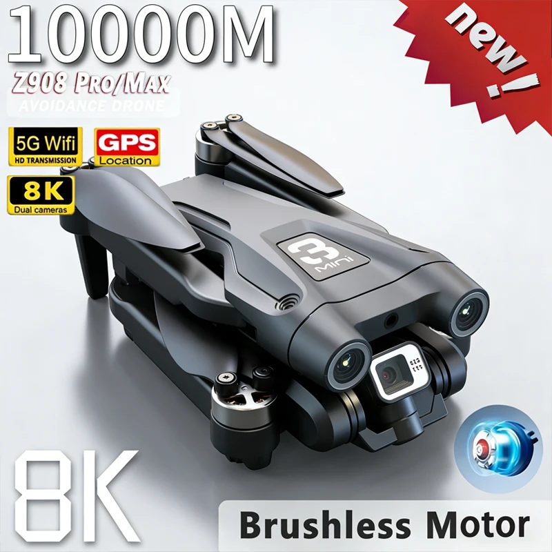 

Дрон Z908 Pro 8K с двойной HD-камерой 1080P, складной, с Wi-Fi FPV, радиоуправляемый вертолет для аэрофотосъемки и подарков детям