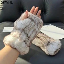 New Style Fashion 100% Genuine Rex Rabbit Fur Lady Gloves Women Winter Keep Warm Real Fur Glove Elastic Knit Outdoor Fur Mittens