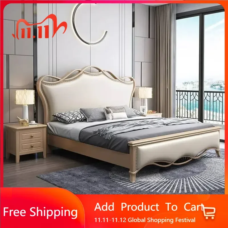 

Beauty Designer Double Bed Waterproof Princess Luxury HeadboardDouble Bed Platform Wood European Camas De Casal Hotel Furniture