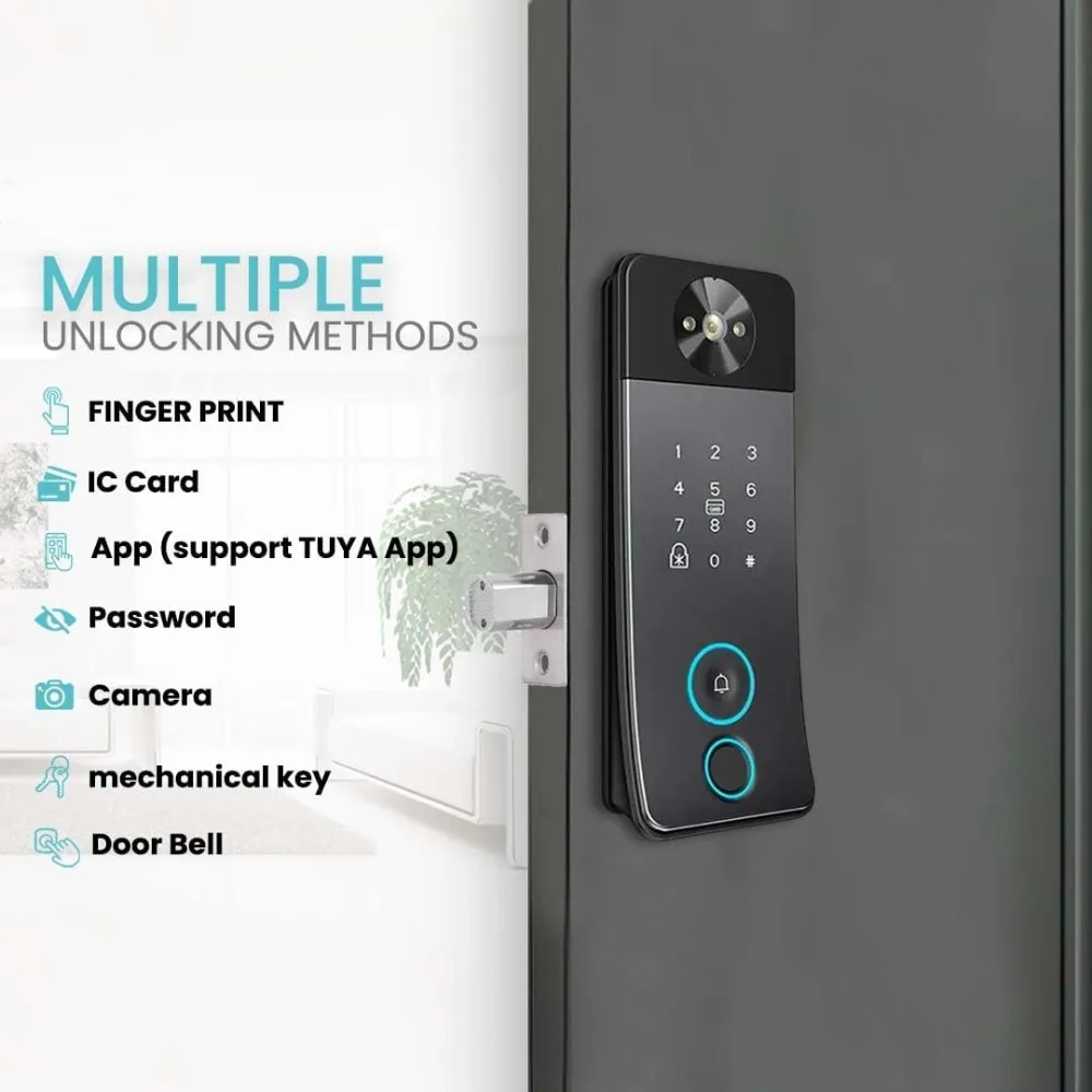 Smart Door Lock with Camera, Doorbell & Video Intercom – Keyless Entry Deadbolt, 5 Unlock Ways (Fingerprint, Password, Card, Key