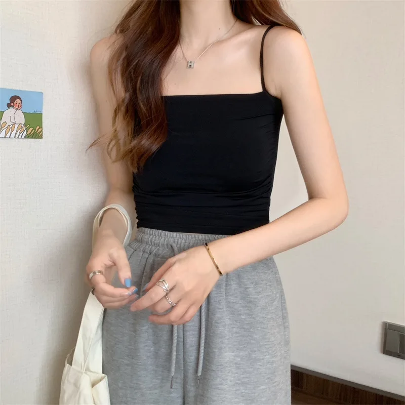 Women Crop Top Sexy Bra Seamless Tank Tops Summer Female Strap Top Backless Camisole Solid Cropped Undershirt One-Piece Cup