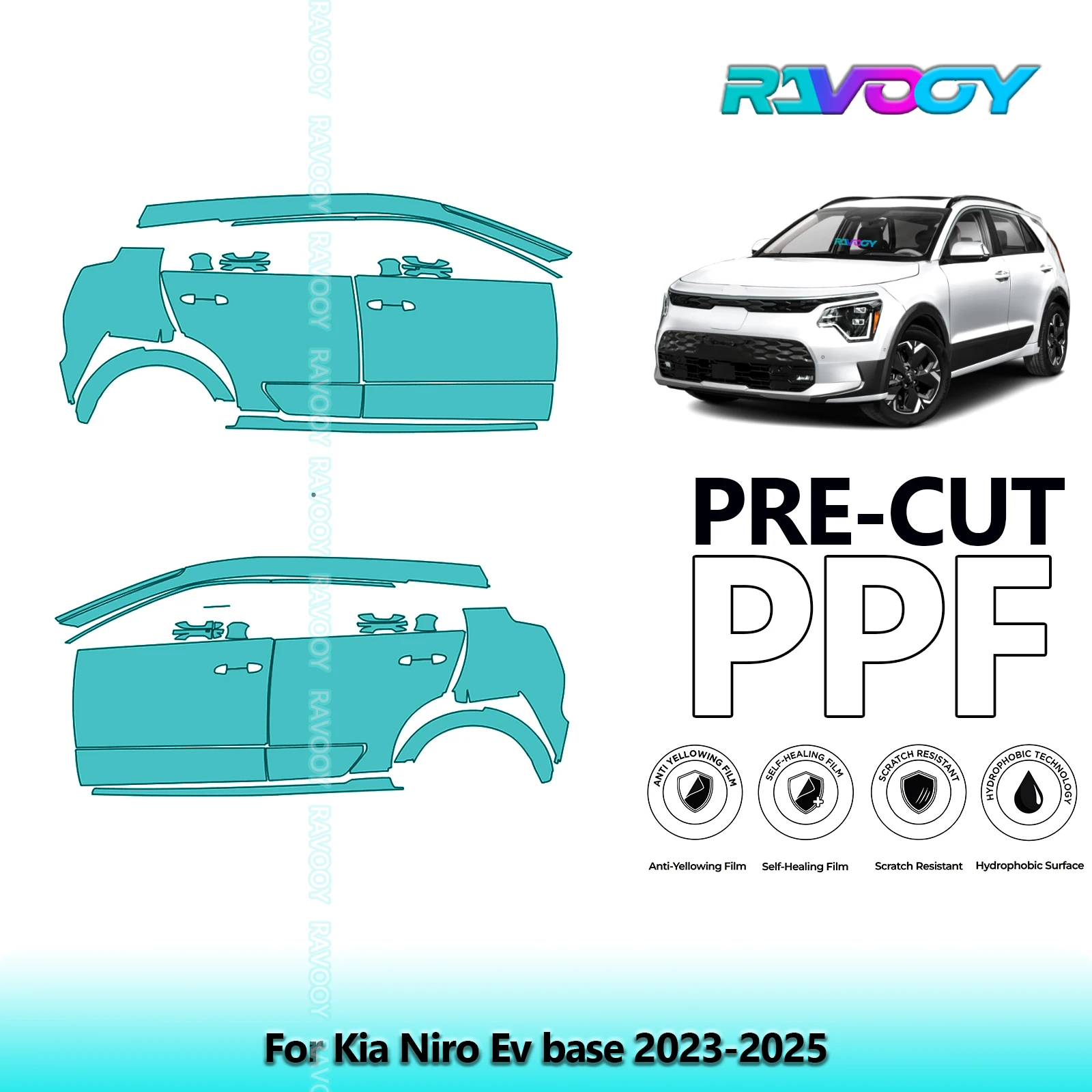 

For Kia Niro Ev base 2023-2025 8.5mil Clear Matte Pre-Cut PPF Door & A/B Pillar Kit TPU Paint Protection Film Set