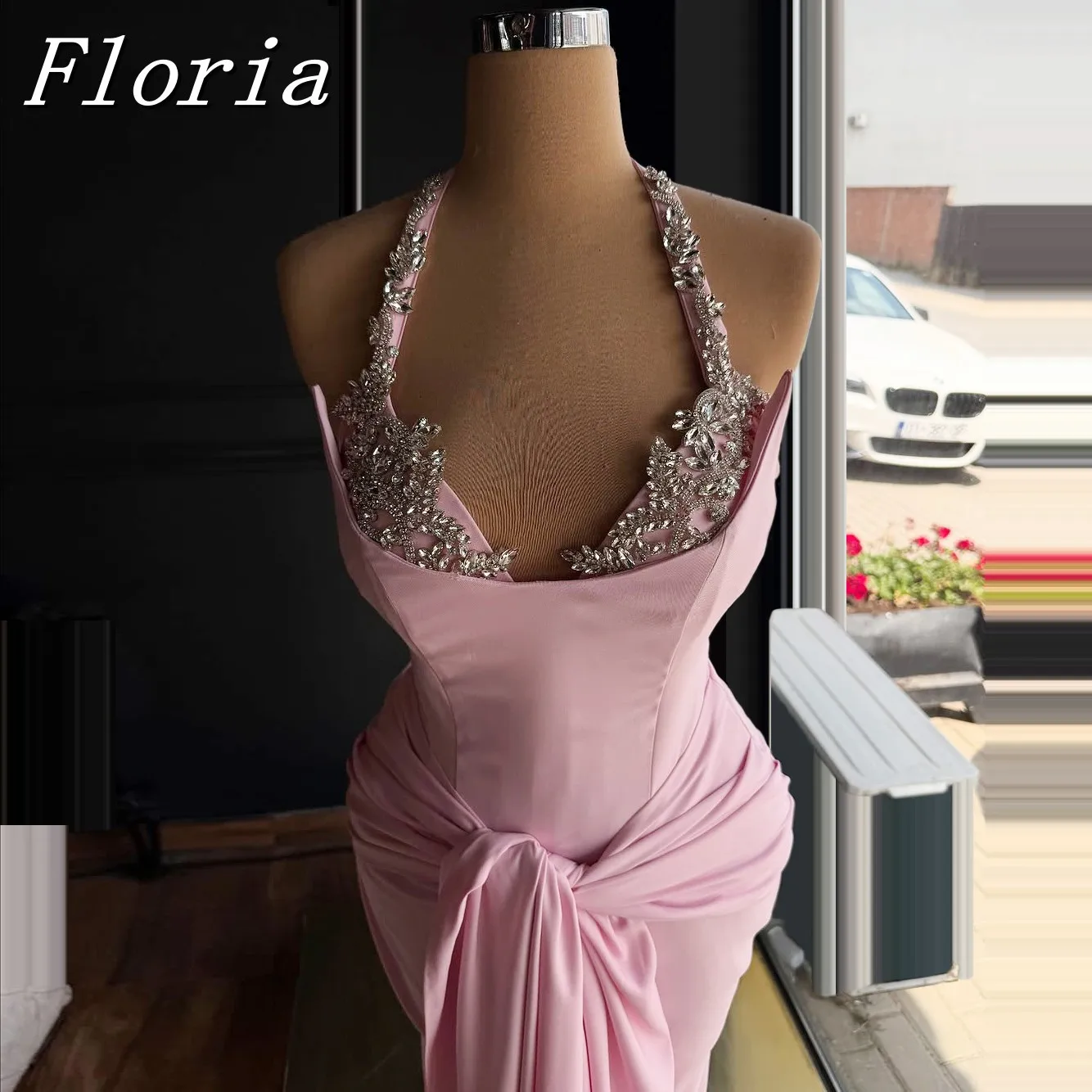 

Pink Vintage Satin Mermaid Prom Dresses Beaded Crystals Women Evening Wear Gown Cocktail Dress Party Dress Customized