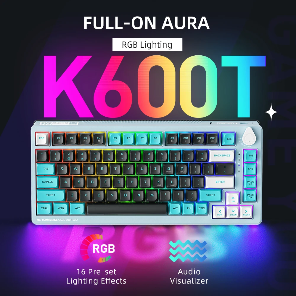 

MACHENIKE K600T 82 Keys Tri Modes Mechanical Keyboard Gasket Mounted 2.4G Bluetooth Wireless Gaming Keyboard RGB Backlight F108