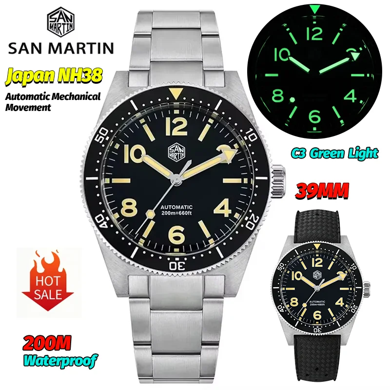 

San Martin SN0139 200M Dive Man Watch 62Mas 39Mm Limited Edition NH38 Automatic Mechanical Watch Sapphire Crystal Luxury Watch