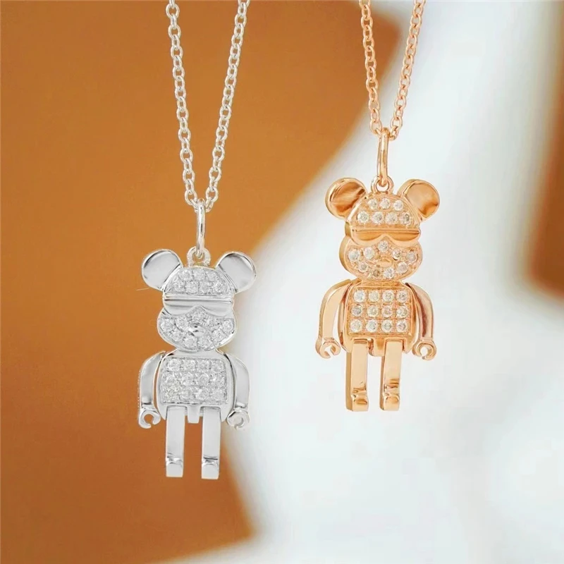 Japanese and Korean cute violent bear hypoallergenic necklace niche design does not fade 925 sterling silver clavicle chain