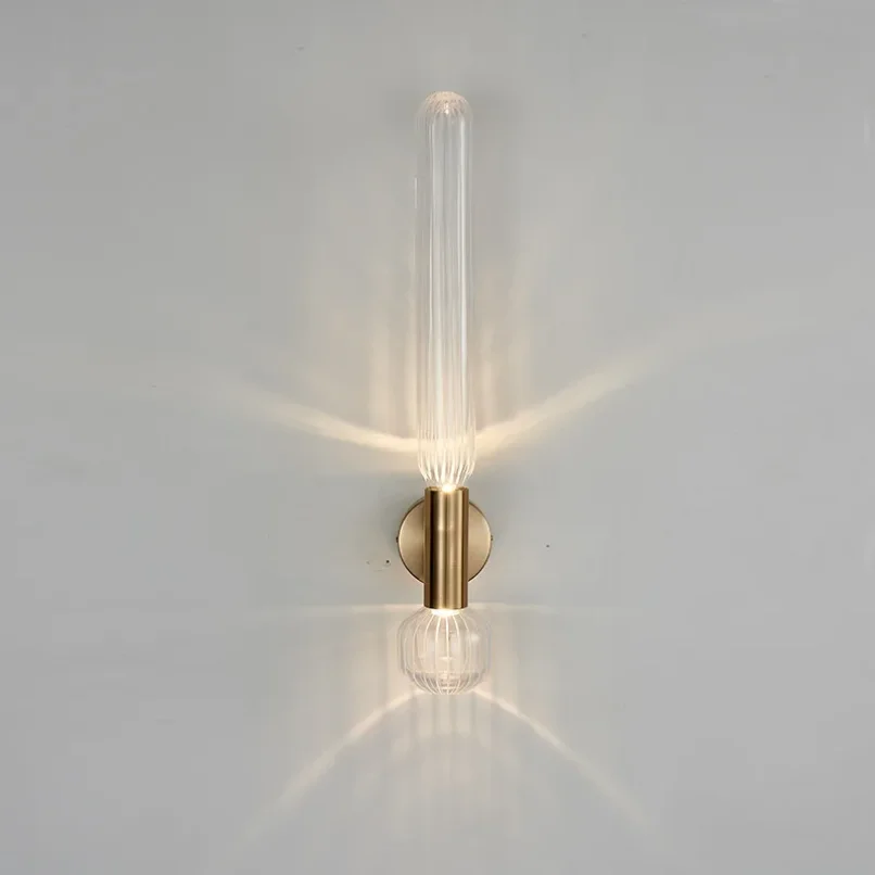 

Modern Glass Living room Wall lamp Bedroom Restaurant Wall light Surface Mount 2 LED Bulb Gold Metal Sconce Loft Decoration