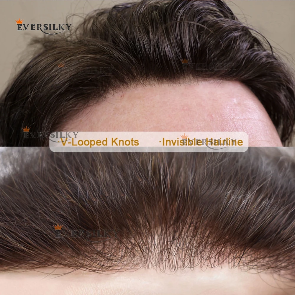 0.02mm Thinnest Micro Skin Vloop Men's Wig Transparent PU Men Toupee Brown Blonde Grey Human Hair Replacement System Prosthesis