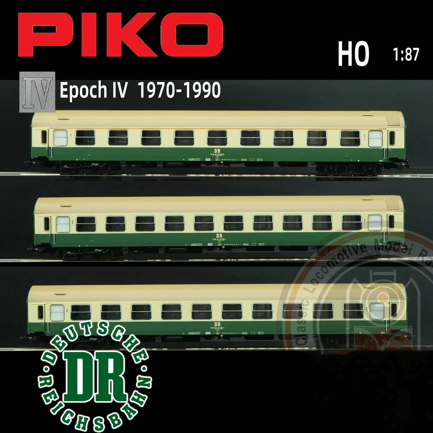 PIKO HO Train Model 1/87 58278 East German DR Four-generation Classic Passenger Carriage Three-section Train Model Toy Gift