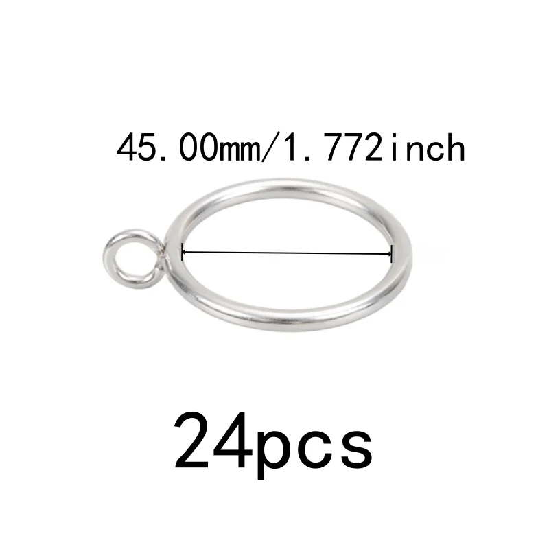 24 pcs 45mm Iron Drapery Rings, Smooth Sliding On Rod for Bedroom Blackout Drapery, Multipurpose, Versatile, Silver