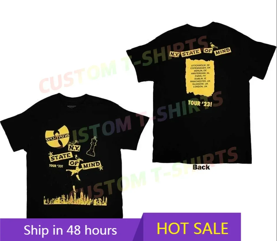 

2025 Summer Streetwear 100% Cotton Wu-Tang Clan 'Tour 23 Slanted Logo State Of Mind' T shirt Casual Graphic Short Sleeve S-3XL