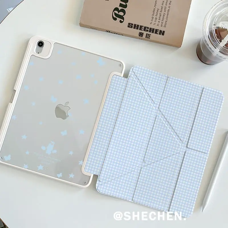 Blue Grid Star Korea ins Y2K Clear Cover For iPad 10th 11th 7/8/9 10.2'' Case For Air 4 5 6 7 11 Air 2 9.7 Pro 11 Mini 5 6 7