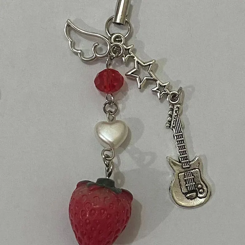 1pcs Cute NANA Phone Charm Handmade Y2K Strawberry Keychain