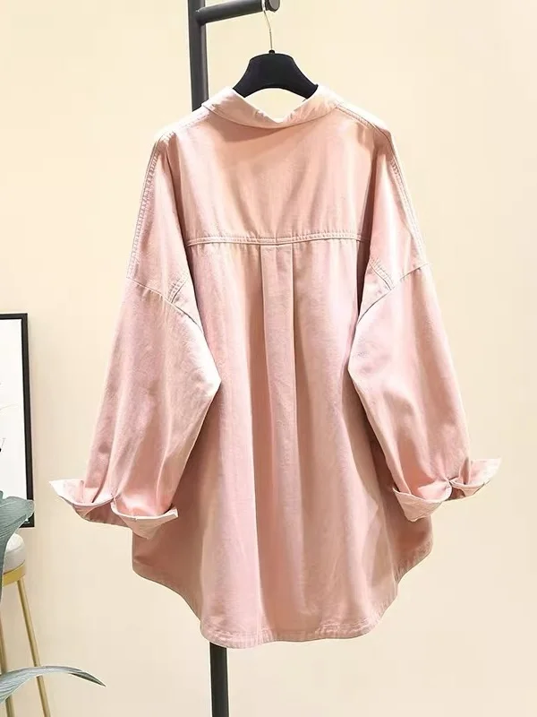 Women's Thiened Loose irt Korean Sle Autumn New plus Size Slimming Top Casual Cotton Long Sve  Collar Button up