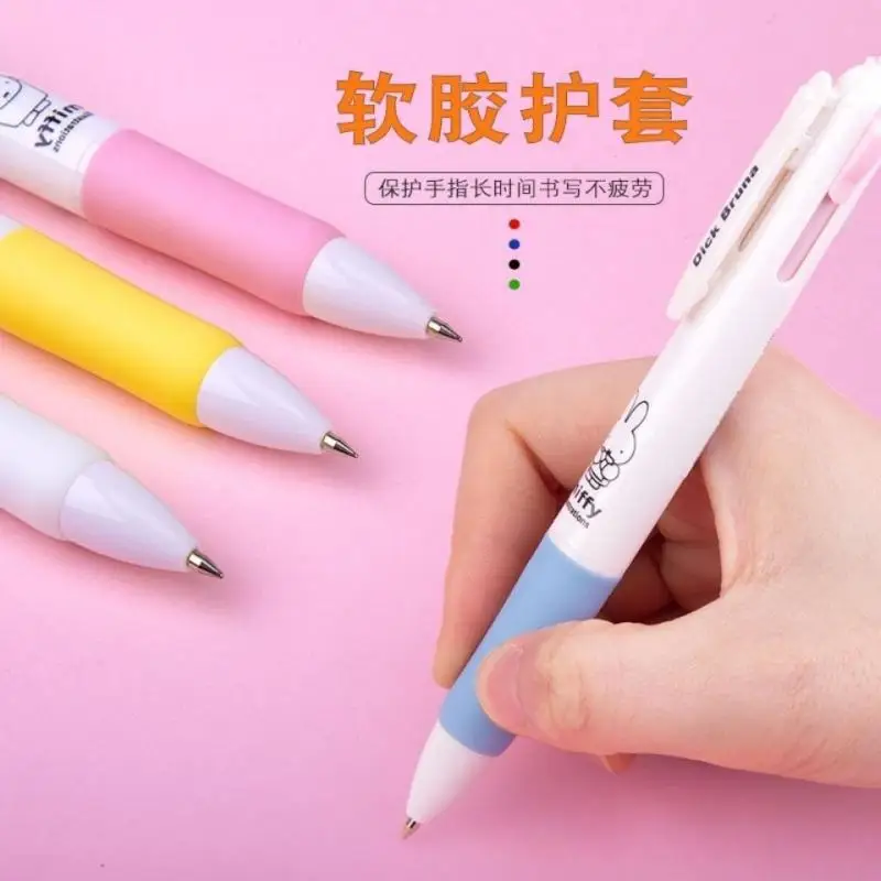 Miffy coelho novo caneta esferográfica de quatro cores kawaii dos desenhos animados tipo imprensa cabeça bala estudante silicone anti deslizamento 0.5 assinatura caneta