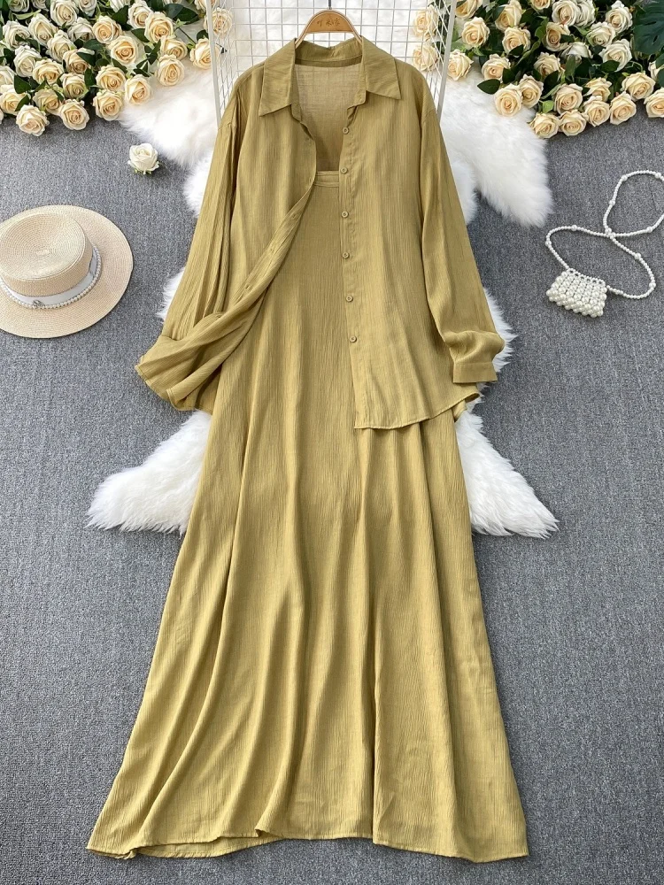 

Wmstar Two Piece Set Women Wholesale Laid Back Style Casual Loose Top with A Thin Long Sleeved Shirt Slimming Halter 2025