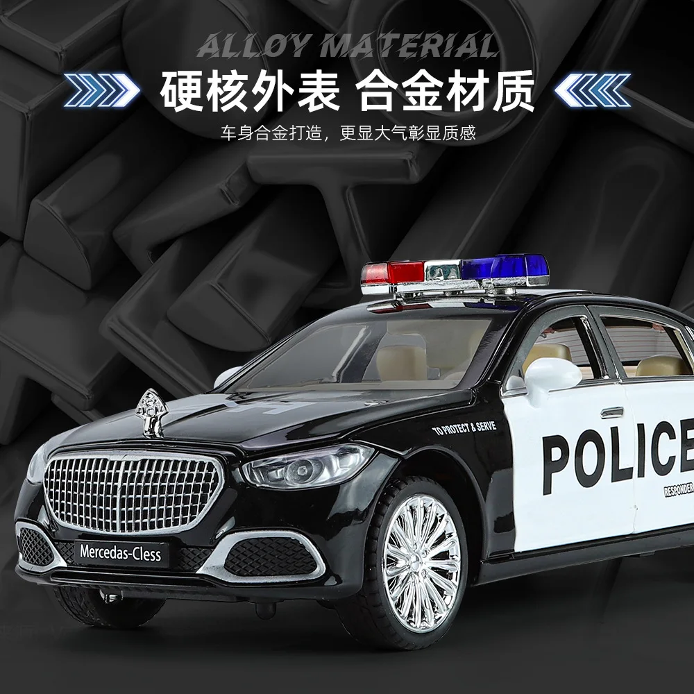 Coche de policía mercedes-benz Maybach S680, modelo de aleación de Metal fundido a presión, luz de sonido, colección de juguetes, regalos, 1:24