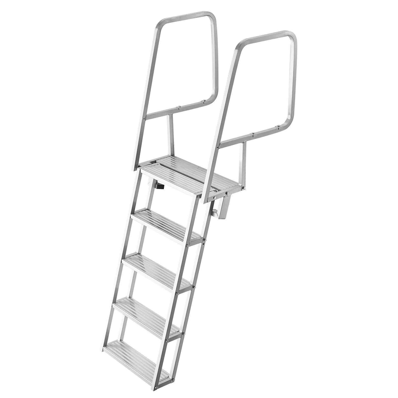 5 Step Heavy Duty Aluminum Alloy Flip Dock Ladder Non-Slip Wide Steps 350 Lbs Weight Capacity for Pontoon Boat Swim Pool Ladder