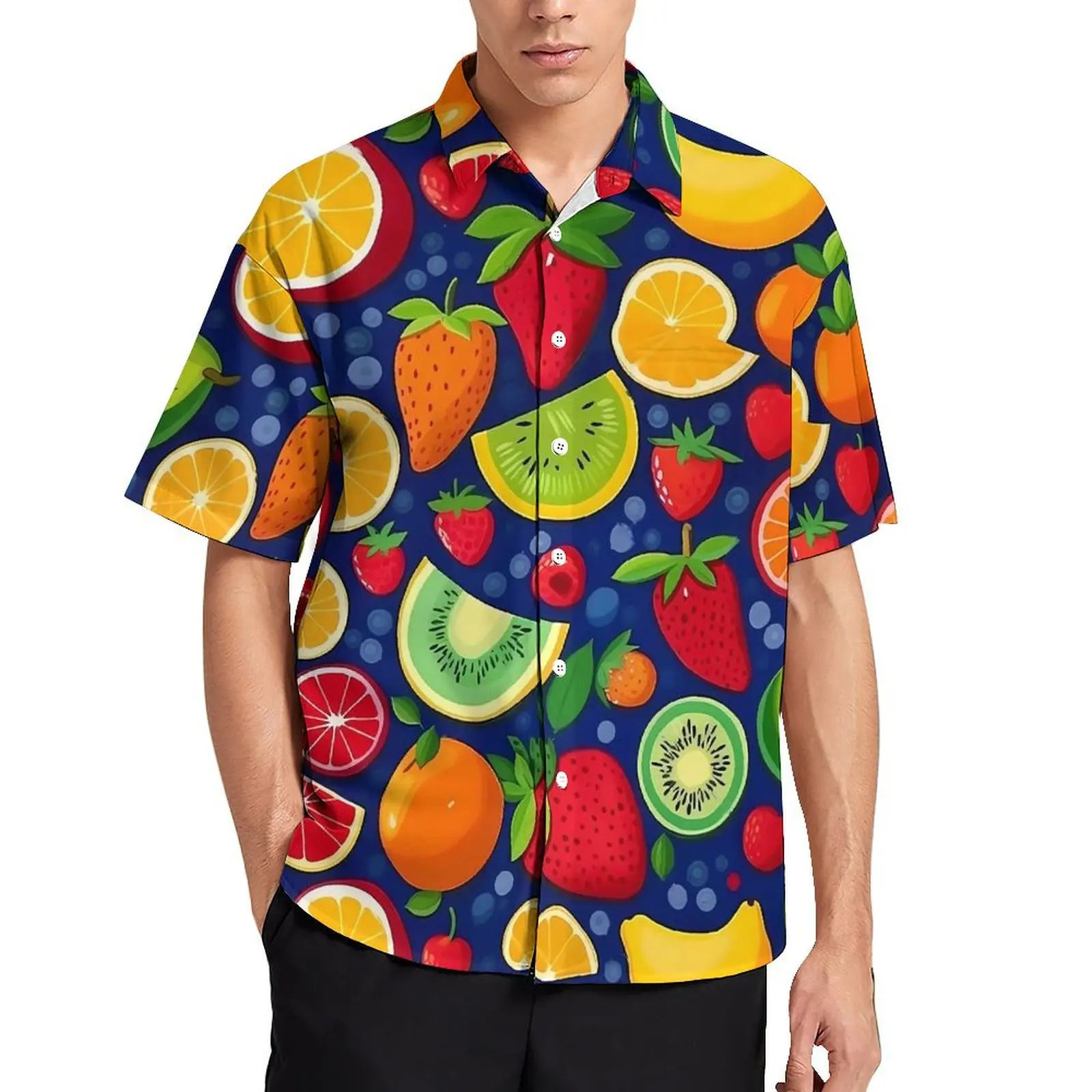 

Tropical Floral Print Vacation Shirt Colorful Fruits Hawaiian Casual Shirts Men Vintage Blouses Short Sleeve Comfortable Clothes