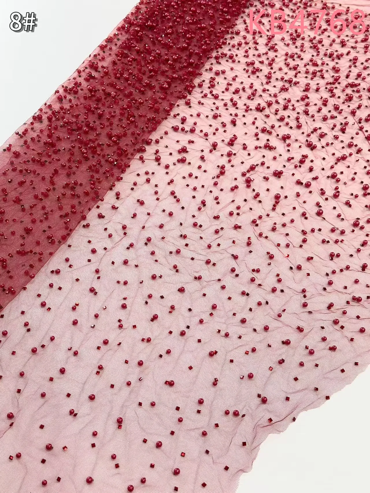 5 Yards White Pearls Beaded Lace African Lace Fabrics 2025 High Quality Red Stones Lace Fabric Beaded Fabric For Sewing KB4768