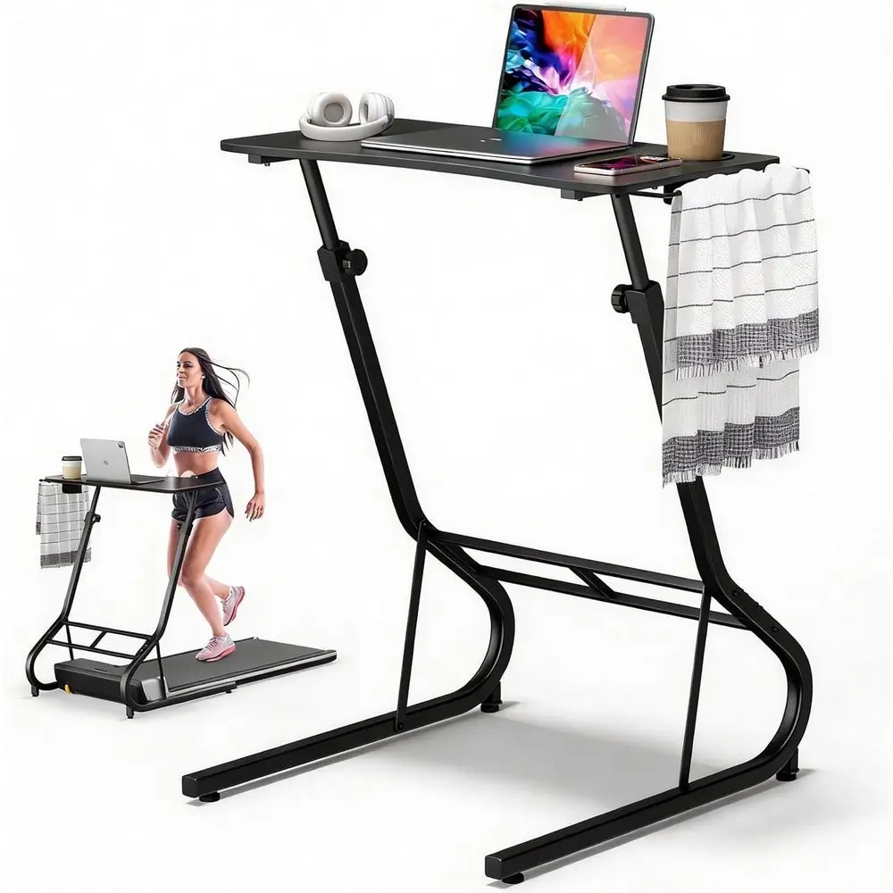 

Height-Adjustable Standing Desk, Walking Pad, Laptop Desk with Cup Holder, Bike Desk, Black for Home and Office Use