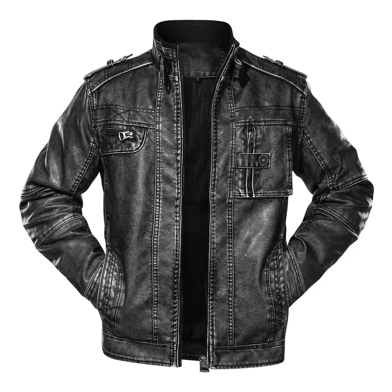 

Winter Mens Leather Jacket Men Fashion Motorcycle PU Leather Jacket Cool Zipper Pockets Leather Coats