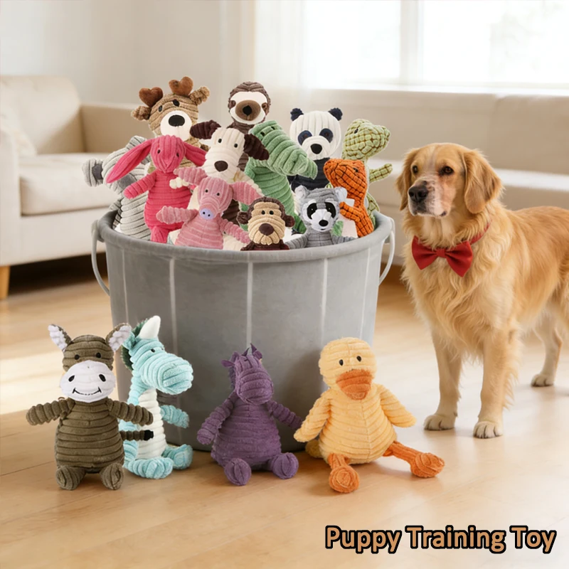 

Plush Dog Toy Animals Shape Bite Resistant Squeaky Toys Corduroy Dog Vent Toys for Large Dogs Puppy Pets Training Accessories