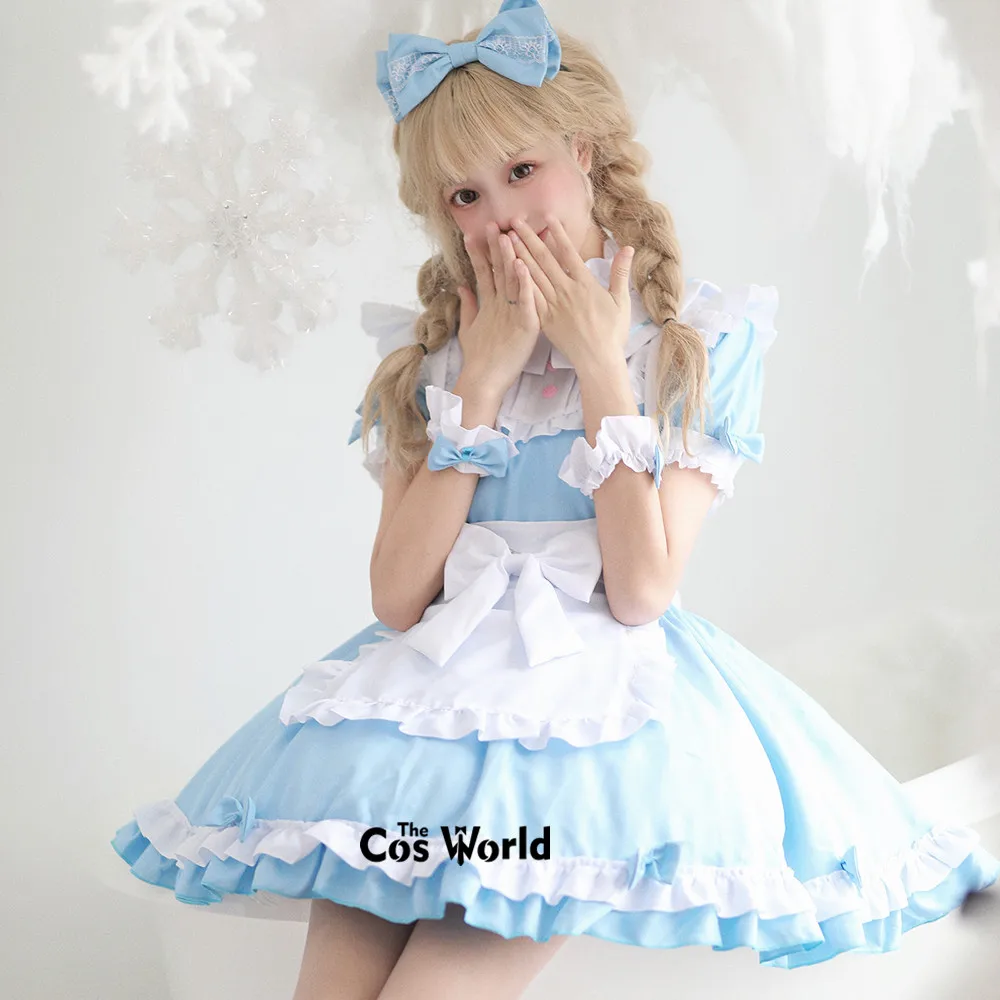 S-5XL Japanese Lolita Alice Wonderland Apron Maidservant Maid Restaurant Dress Uniform Outfits Anime Cosplay Costume