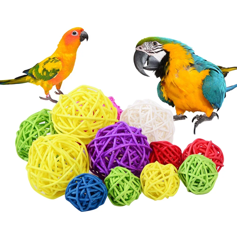 10Pcs Pet Bird Rattan Ball Toy Parrot Chew Toys for Budgies Hamsters Bunny DIY Craft Decoration Ball nature multicolour