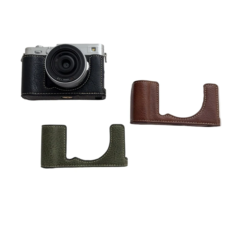 

Buffalo Pattern Camera Bag PU Leather XE5 Case Half Body Base for Fujifilm Fuji X-E5 Protective Opening Bottom Cover with Strap