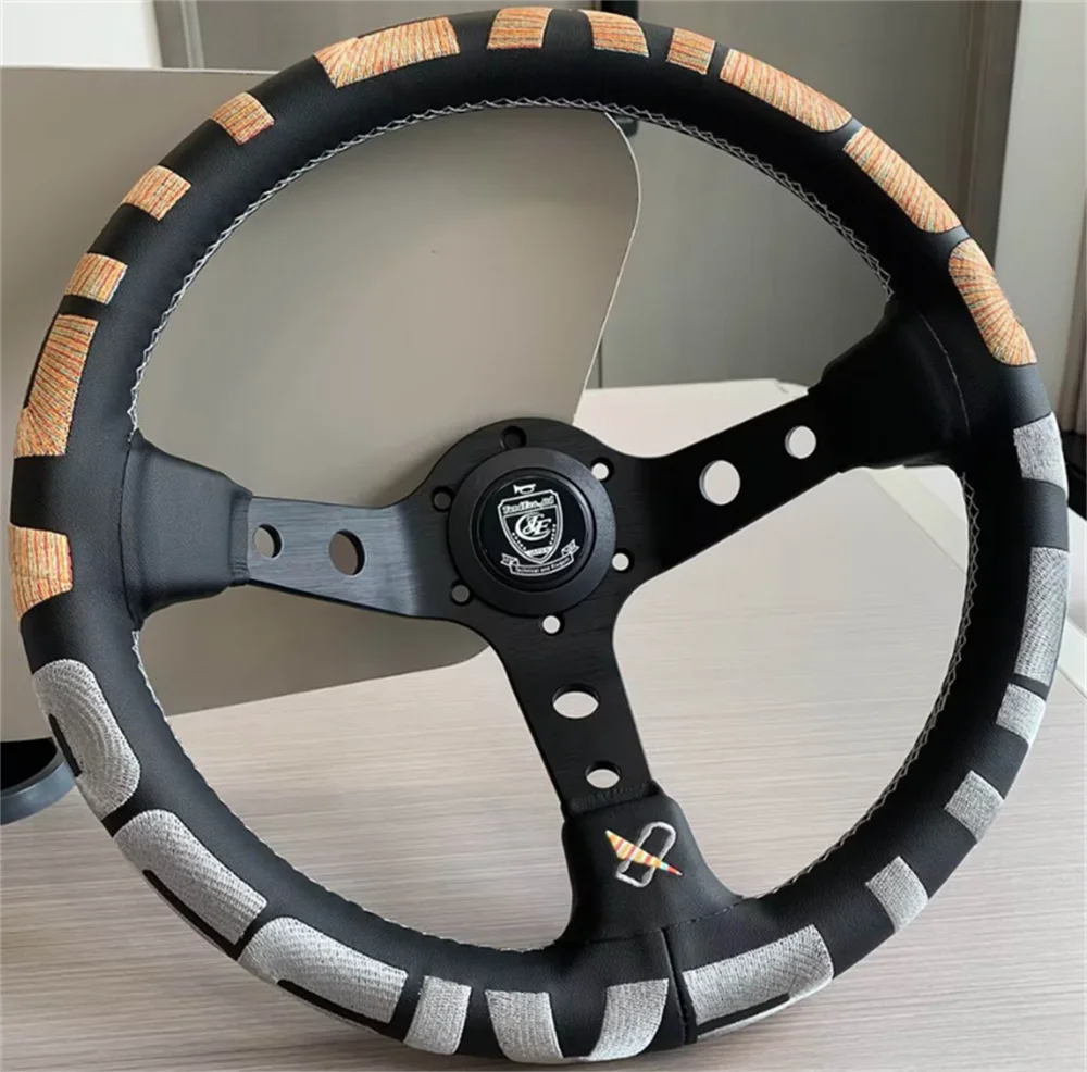 

VERTEX Universal JDM 13Inch Racing Steering Wheel Aluminum Deep Corn Leather Modified Steering Wheel for Car