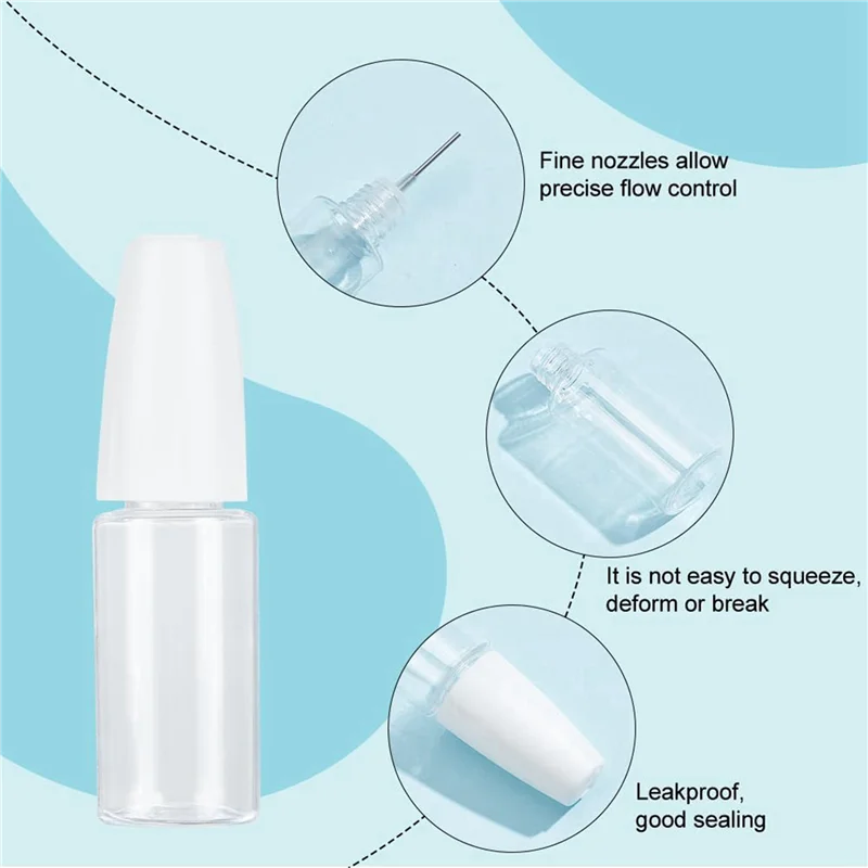 

Y50A-40 шт. бутылки с аппликатором с прецизионным наконечником, дозирующая игольная бутылка 10 мл/0,34 унции, пустая бутылка для клея из ПЭТ со стальной иглой