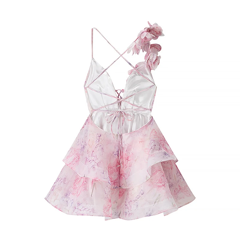 YENKYE Chic Bloemenprint Diepe V-hals Sexy Backless Sling Mini Jurken 2025, Verjaardag Straat Strand Feestjurken Vrouwelijke Vestidos