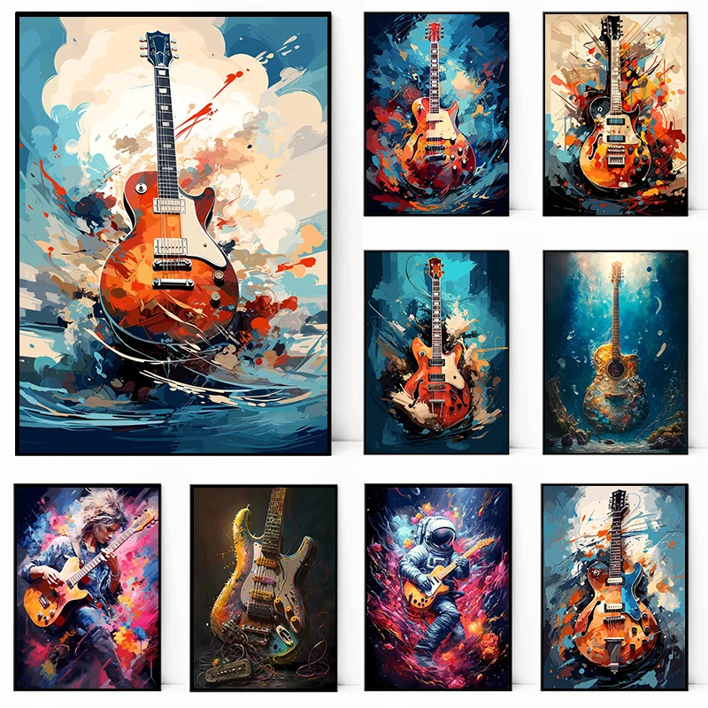 Guitar Collection Poster Abstract oil painting Canvas printing wall art decoration hanging painting For Home Living Room decor