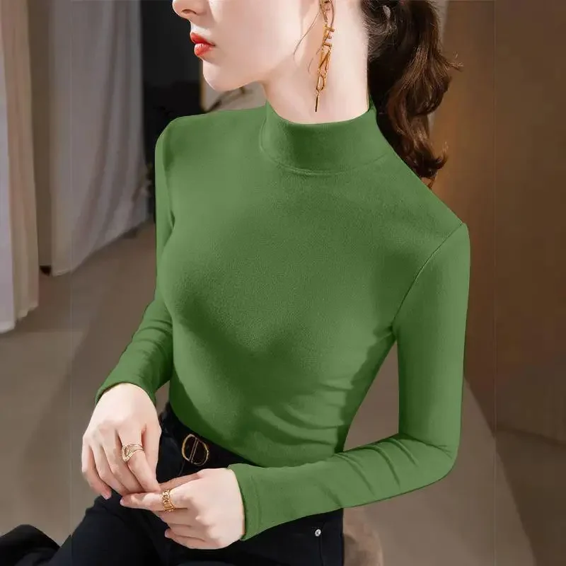 

Women's Long Sleeve Fleece Lined Brushed Crew Neck T-Shirt Thermal Base Layer Shirt Double Sided Velvet High Neck Autumn Winter