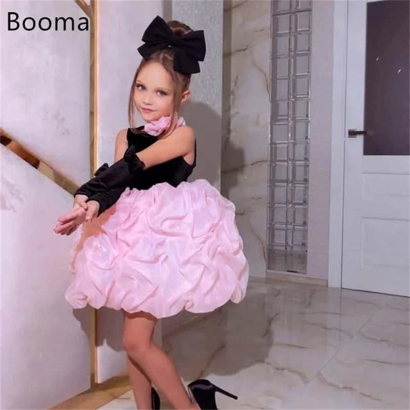 

Booma трапециевидное розовое платье с круглым вырезом и складками, простые платья с цветами для девочек, свадебное платье для детей, платья для выпускного вечера с цветами для девочек на заказ